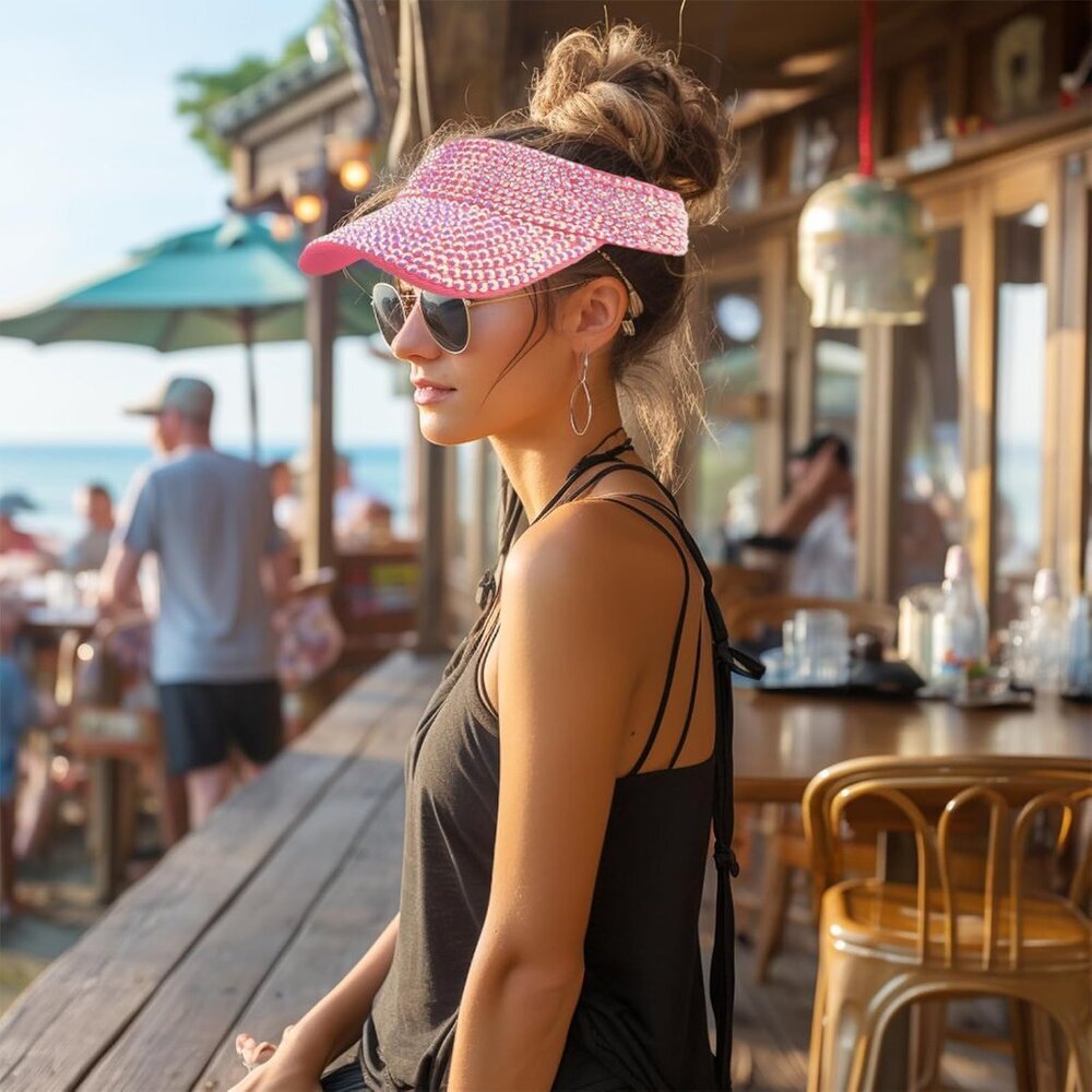 Sun Visor Hat Rhinestones Adjustable Strap For Wo… - image 6